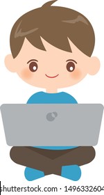 Illustration of a Kid Boy Taking a Computer Based Test on His Laptop
