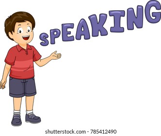 Illustration eines kleinen Jungen, der mit einem Speaker spricht