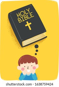 Illustration of a Kid Boy Thinking About Bible Stories