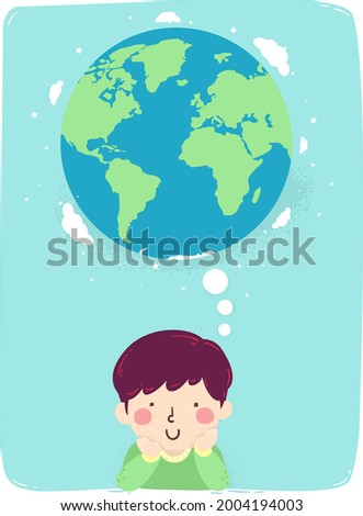 Illustration of a Kid Boy Thinking About the World or the Earth