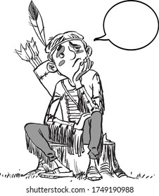 Illustration of a Kid Boy Thinking. A boy dressed as Indian.