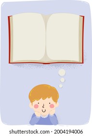 Illustration of a Kid Boy Thinking of an Open Book