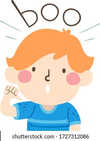 Illustration of a Kid Boy with Thumbs Down and Saying Boo