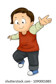 Illustration of a Kid Boy Toddler with Arms Extended and Balancing Himself