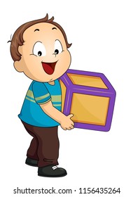 Illustration of a Kid Boy Toddler Carrying a Toy Block