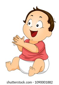 Illustration Of A Kid Boy Toddler Clapping His Hands Looking To His Right