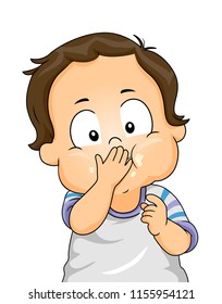 Illustration Of A Kid Boy Toddler Holding His Mouth Full Of Food