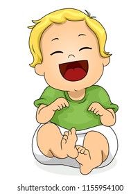 Illustration of a Kid Boy Toddler Laughing Out Loud and Having Fun