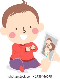 Illustration of a Kid Boy Toddler Learning and Identifying His Mother and Father