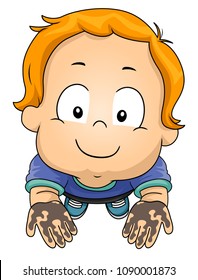Illustration of a Kid Boy Toddler Showing His Dirty Hands Full of Mud or Dirt