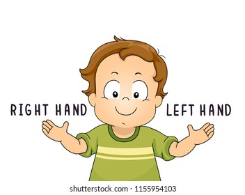 Illustration of a Kid Boy Toddler Showing His Left and Right Hand for English Lesson