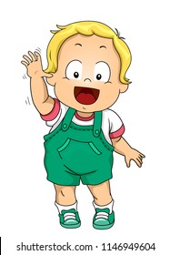 Illustration of a Kid Boy Toddler Waving Hello or Goodbye