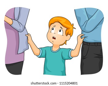 Illustration of a Kid Boy Tugging His Parents Who are Neglecting Him