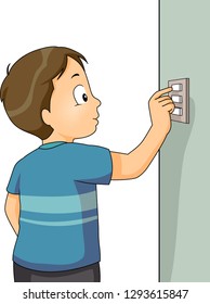 Illustration Of A Kid Boy Turning A Light Switch On Or Off