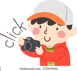 Illustration Of A Kid Boy Using A Camera And Producing A Click Sound