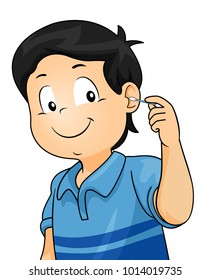 Illustration of a Kid Boy Using a Cotton Buds Cleaning His Ear