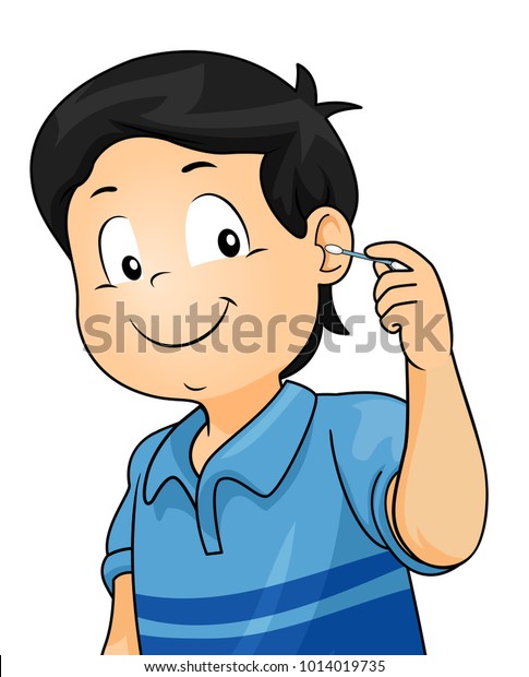 Illustration Of A Kid Boy Using A Cotton Buds Cleaning His Ear