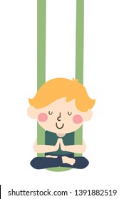 Illustration of a Kid Boy Using Hammock for Aerial Yoga