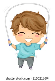 Illustration of a Kid Boy Using Jumping Rope