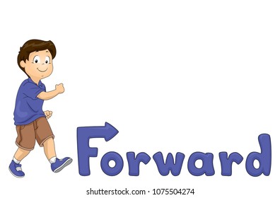 Illustration of a Kid Boy Walking Forward Towards a Forward Word or Lettering