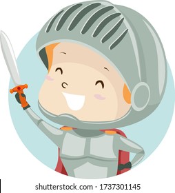 Illustration Of A Kid Boy Wearing Armor As A Brave Knight