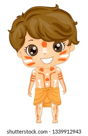 Illustration Of A Kid Boy Wearing Australian Aboriginal Costume With Body And Face Paint