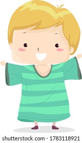 Illustration of a Kid Boy Wearing a Big Oversized Adult Green Shirt