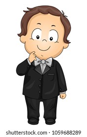 Illustration of a Kid Boy Wearing a Black Formal Suit