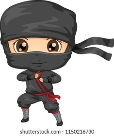 Illustration Kid Boy Wearing Black Ninja Stock Vector (Royalty Free ...