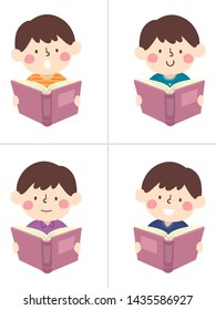 Ilustración de un niño con ropa diferente y estudiando el mismo libro. Hack de estudio