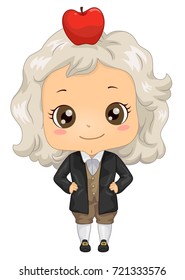 Illustration of a Kid Boy Wearing an Isaac Newton Costume with Apple on His Head