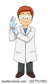 Illustration of a Kid Boy Wearing Laboratory Gown, Goggles and Gloves for Protection