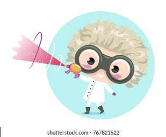 Illustration Of A Kid Boy Wearing A Mad Scientist Costume With Eyeglasses And Ray Gun