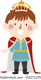 Illustration of a Kid Boy Wearing a Medieval King Costume with Crown and Cape