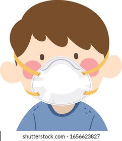 Illustration of a Kid Boy Wearing N95 Mask to Protect Himself from Hazardous Particles Or Viruses