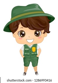 Illustration of a Kid Boy Wearing a Park Ranger Uniform with a Hat