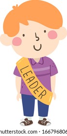 Illustration of a Kid Boy Wearing a Sash That Says Leader of His Class