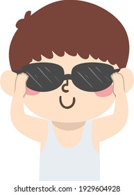 Illustration of a Kid Boy Wearing a Sleeveless Shirt and Putting on Sunglasses for Summer