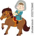 Illustration of a Kid Boy Wearing Squire Costume Riding a Horse