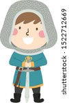 Illustration of a Kid Boy Wearing Squire Costume Holding a Sword