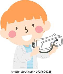 Illustration Of A Kid Boy Wearing White Lab Gown And Holding Safety Goggles