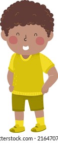 Illustration of Kid Boy Wearing Yellow Outfit from Top to Bottom