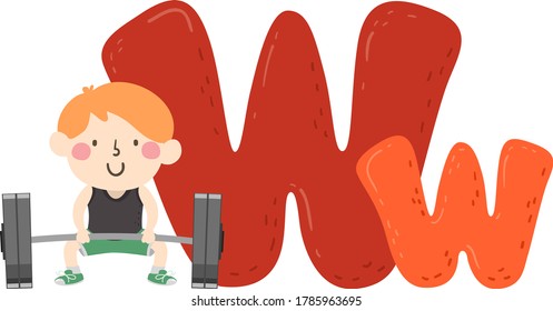 Illustration of a Kid Boy Weightlifting a Barbell. Sports Alphabet