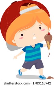 Illustration of a Kid Boy Worried About the Melting Ice Cream He Is Holding