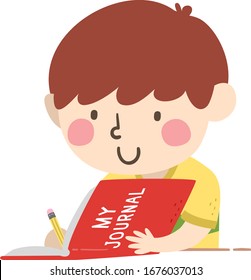 Illustration Of A Kid Boy Writing On His Journal His Day Activities As Part Of His Home School Program