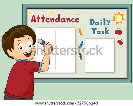 Illustration of a Kid Boy Writing on a Classroom Board