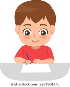 a Illustration of a kid boy writing in a paper