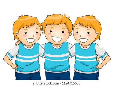 Illustration Of Kid Boys Triplets Wearing The Same Clothes