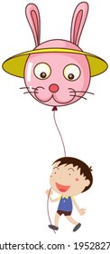 Illustration of a kid with a bunny balloon on a white background