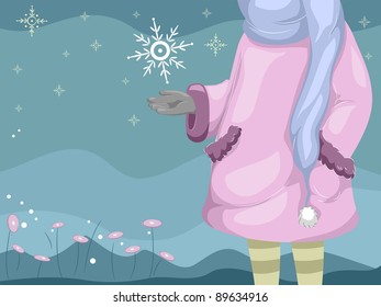 Illustration of a Kid Catching Snowflakes
